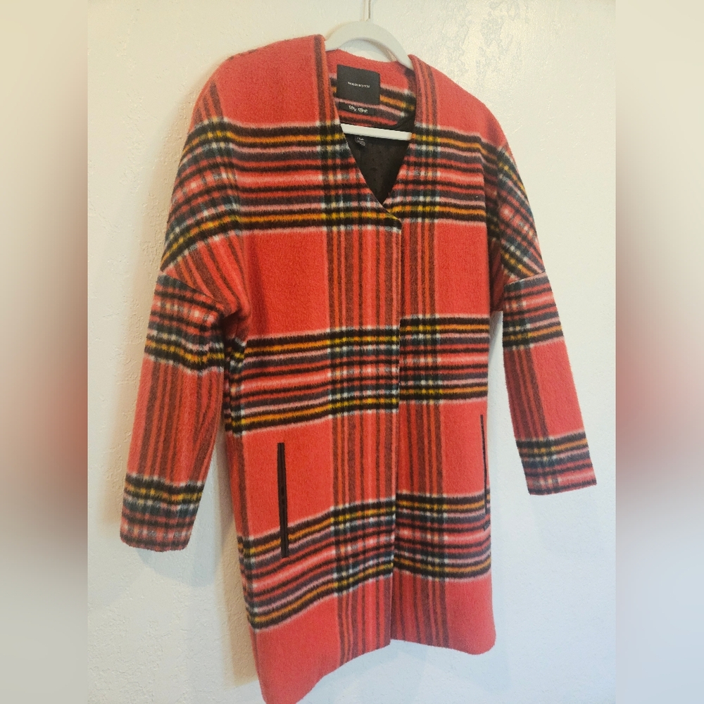 Maison Scotch Tartan Plaid Coat Punk Radar In Red Wool Blend Womens Petite Small